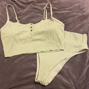 Aerie ribbed long line scoop top and high cut cheeky ribbed bottoms